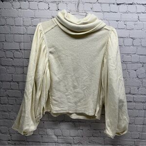 Free People Cream Cowl Neck Sweater top balloons sleeves size M